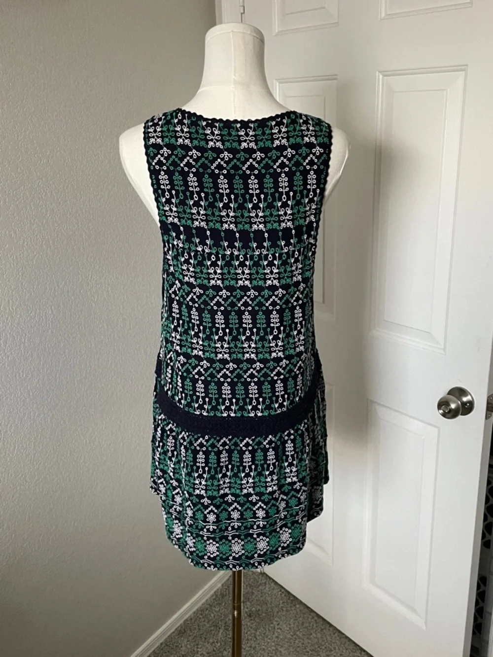 Anthropologie Navy Top with Green and White Floral Embroidery - Picture 5 of 5